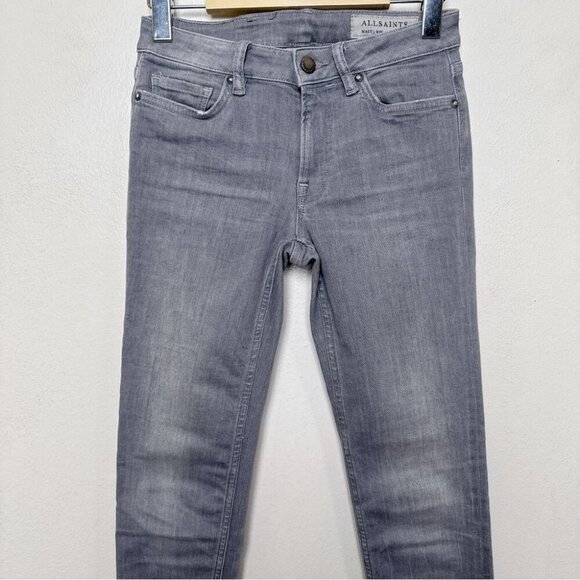 AllSaints Womens 25 Mast Skinny Zip Grey Jeans - Picture 3 of 16